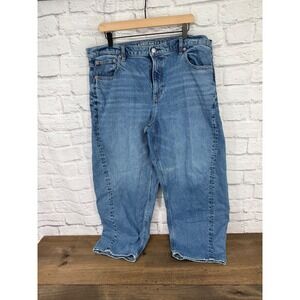 American Eagle Barrel Jeans Women 16 Regular Medium Wash Blue High Rise Stretch